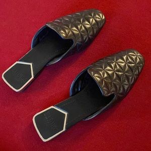 Schultz Quilted Leather slip on with Silver Decor